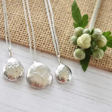Silver Pebble Necklace, Organic Nugget Pendant, Pocket Pebble Worry Stone