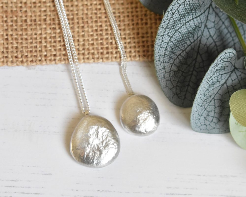 Silver Pebble Necklace, Organic Nugget Pendant, Pocket Pebble Worry Stone - Image 2