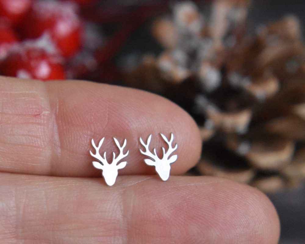 Reindeer Sterling Silver Earrings, Christmas Studs, Stocking Filler, Festive Earrings, Sterling Silver - Image 3