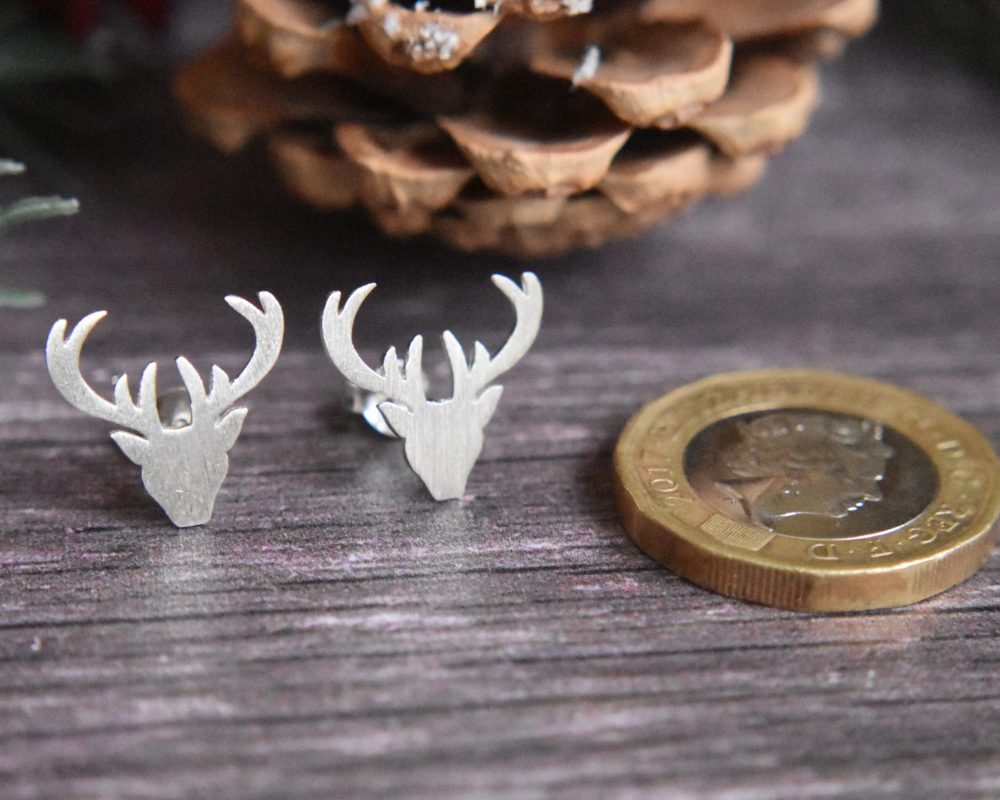 Reindeer Sterling Silver Earrings, Christmas Studs, Stocking Filler, Festive Earrings, Sterling Silver - Image 4