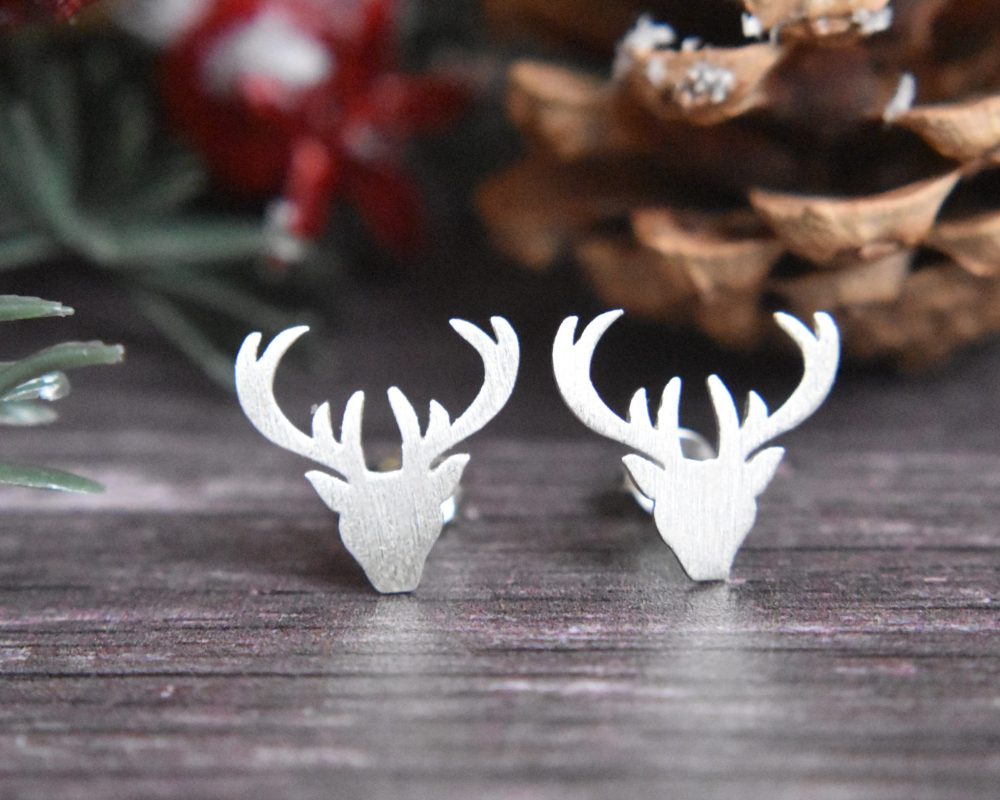 Reindeer Sterling Silver Earrings, Christmas Studs, Stocking Filler, Festive Earrings, Sterling Silver