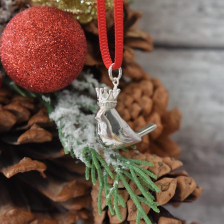 Robin King Queen Crown Bird Tree Decoration Sterling Silver UK Hallmarked